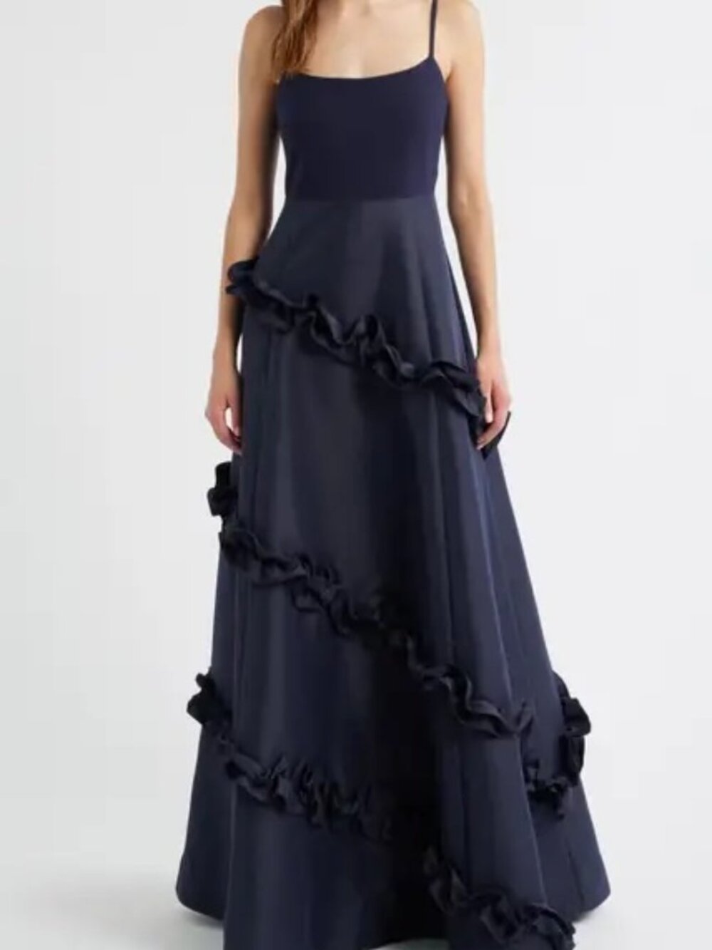 Navy Likely Arissa Blue Ruffle Ballgown